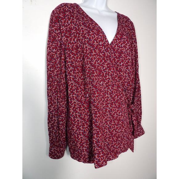 Talbots Plus X 0X Wrap Top Floral Burgundy Cottage Core Prairie Blouse New - Picture 3 of 16